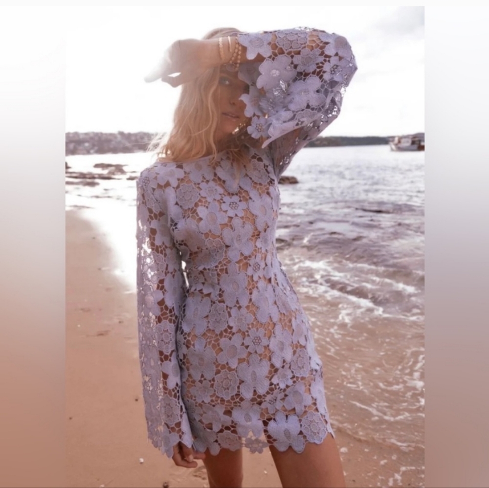 NWT Free People x RUMER Remi Mini Dress Floral Lace Crochet Lilac XS - Picture 8 of 15
